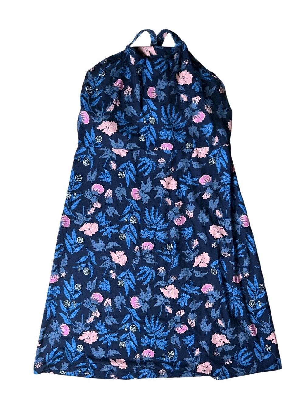 Patagonia Dress Womens XL Blue Floral Sundress Halter A-Line Lined Jersey Travel